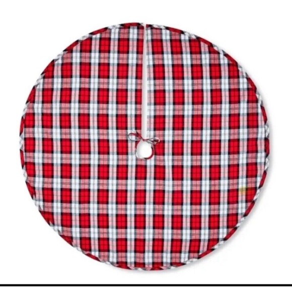 CHRISTMAS TREE SKIRT NEW HOLIDAY TIME 48” RED TARTAN PLAID Round fabric Country - Picture 1 of 8